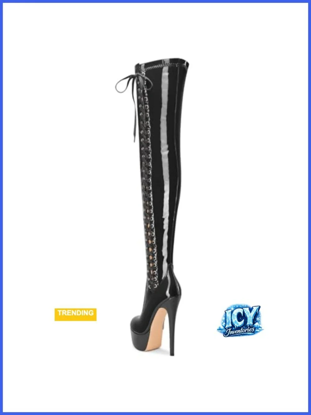 Patent Leather Lace-Up Platform Stiletto Over the Knee Boots 5.9